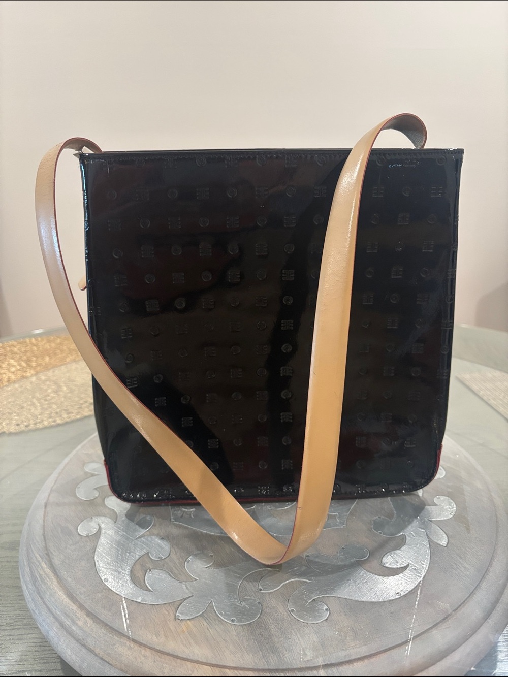 Arcadia made in Italy- Genuine black parent leather with Tan Strap